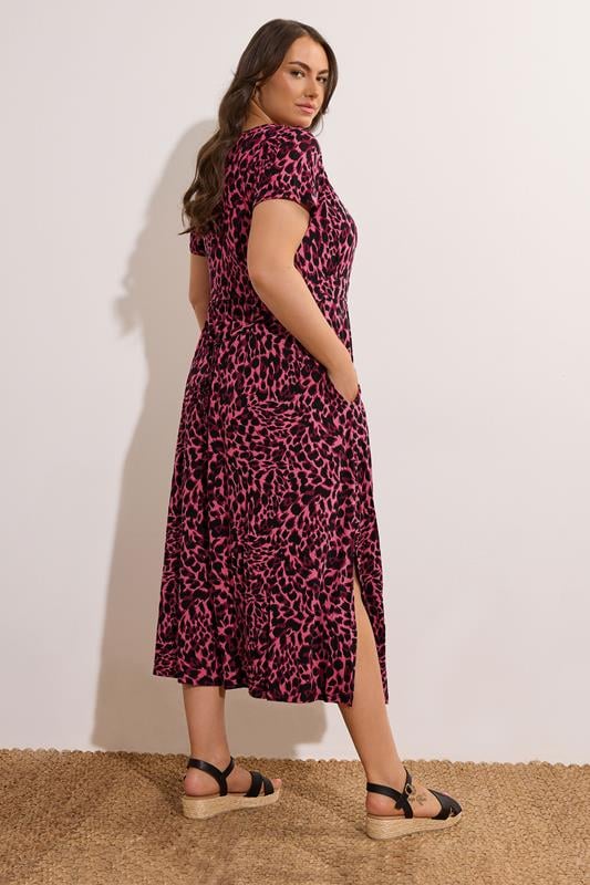 EVANS Plus Size Pink Leopard Print Metal Trim Midaxi Dress | Evans 2