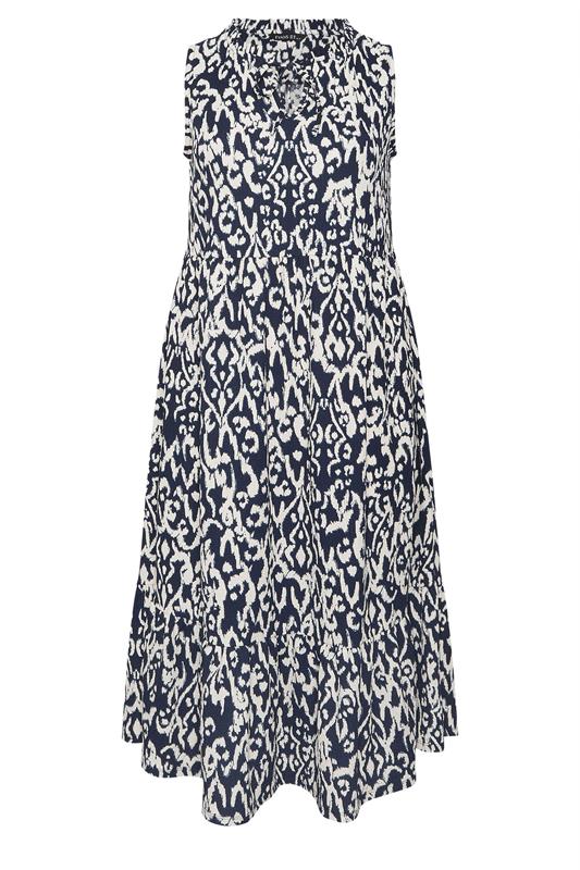 EVANS Plus Size Navy Blue Ikat Tie Neck Maxi Dress | Evans  5