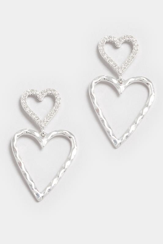 Silver Tone Diamante Heart Drop Earrings | Yours Clothing 2