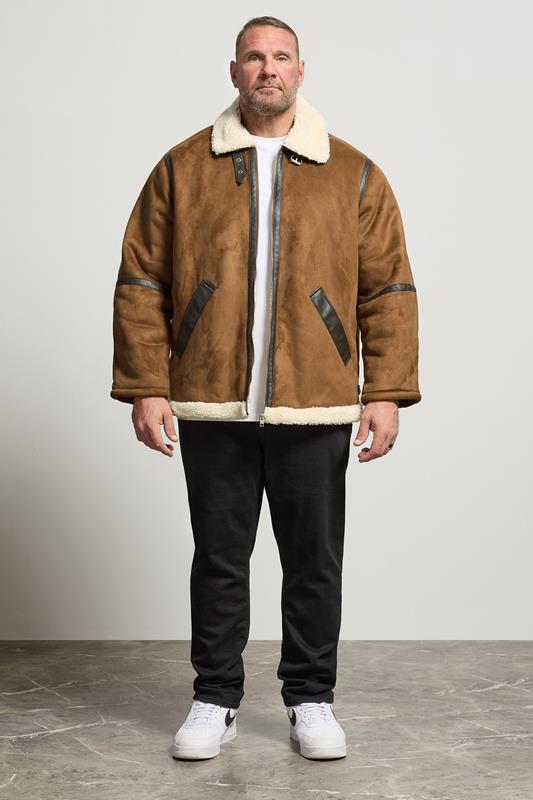 JACK & JONES Big & Tall Cognac Brown Aviator Jacket | BadRhino 1