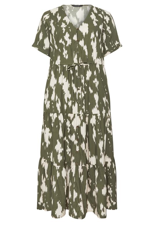 EVANS Plus Size Khaki Green Abstract Placket Dress | Evans 6