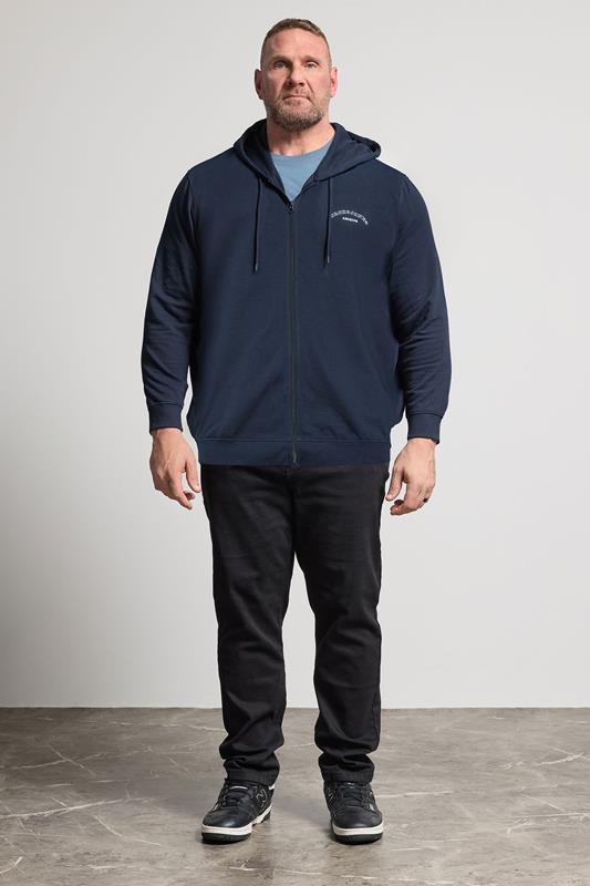 JACK & JONES Big & Tall Navy Blue Zip Through Print Hoodie | BadRhino 1