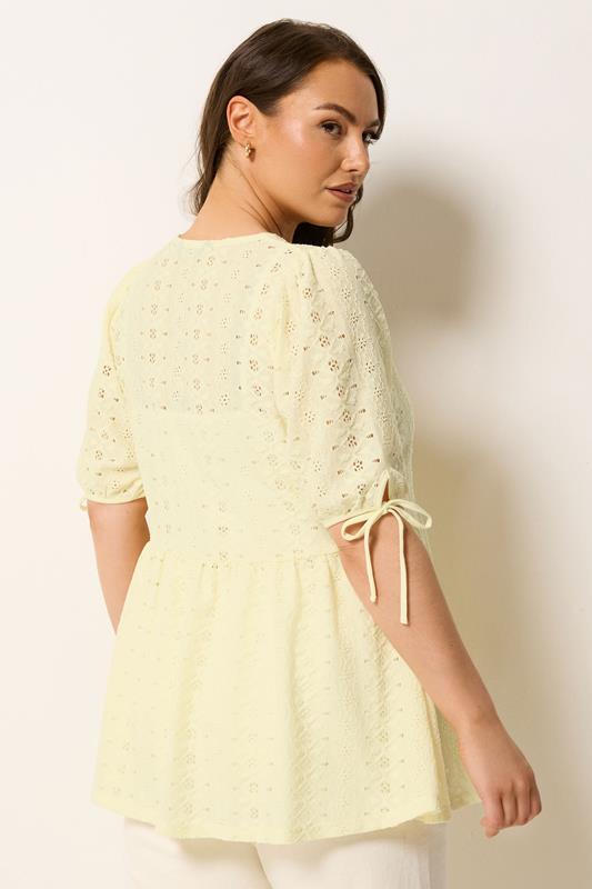 YOURS Plus Size Yellow Broderie Anglaise Bow Tie Front Top | Yours Clothing 4