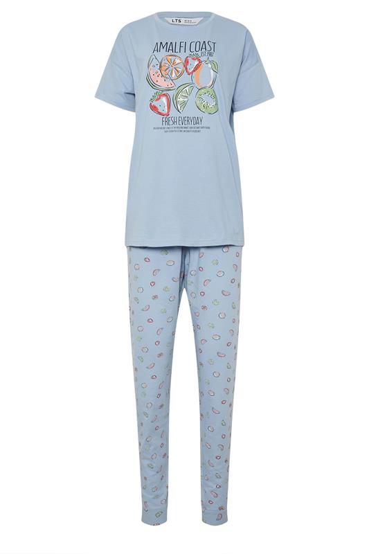 LTS Tall Women's Blue Summer Fruits 'Amalfi Coast' Slogan Cotton Pyjama Set | Long Tall Sally  5