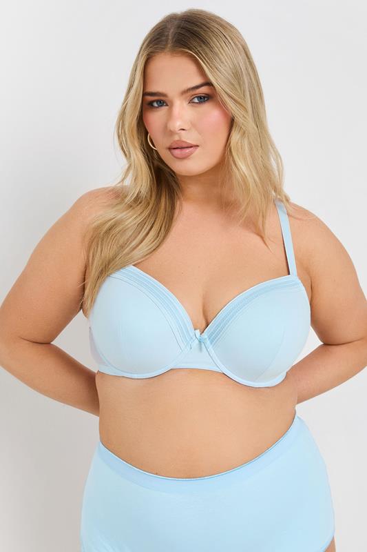 YOURSET 2 PACK Curve Grey Marl & Blue Lace Trim Padded Bra | Yours Clothing 2