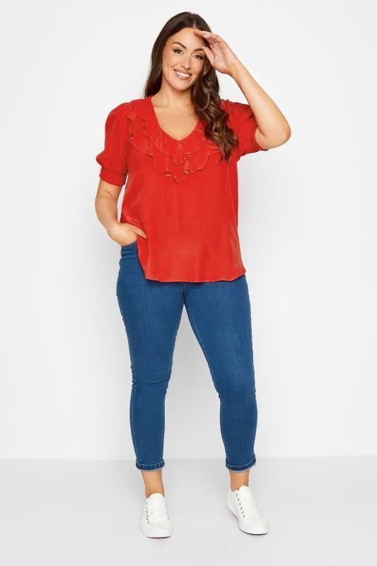 M&Co Red Frill Front Blouse | M&Co 2