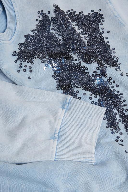 Plus Size  YOURS LUXURY Curve Light Blue Acid Wash Sequin Sweatshirt