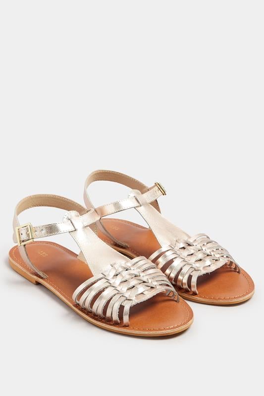 LTS Gold Leather Fisherman Sandals In Standard Fit