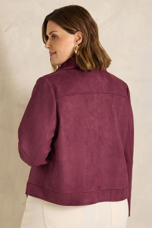 EVANS Plus Size Berry Red Suedette Biker Jacket | Evans 2