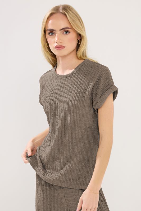 PixieGirl Petite Mocha Brown Textured Short Sleeve Top