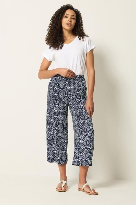  M&Co Navy Blue Abstract Print Wide Leg Culottes