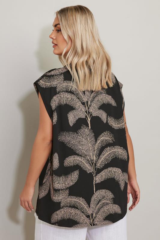 YOURS Plus Size Black Palm Print Boxy T-Shirt | Yours Clothing 2
