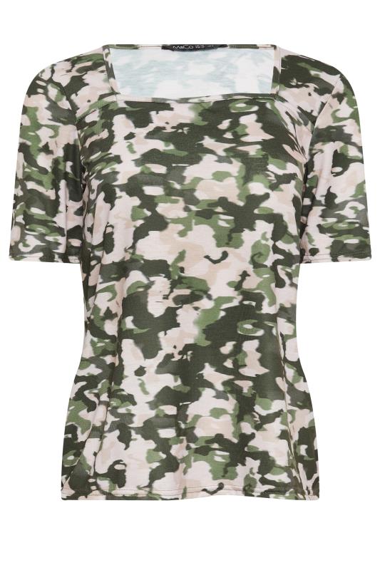 M&Co Khaki Green Abstract Print Square Neck Top | M&Co 5