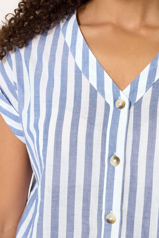 M&Co Blue Stripe Cotton Button Blouse | M&Co 4