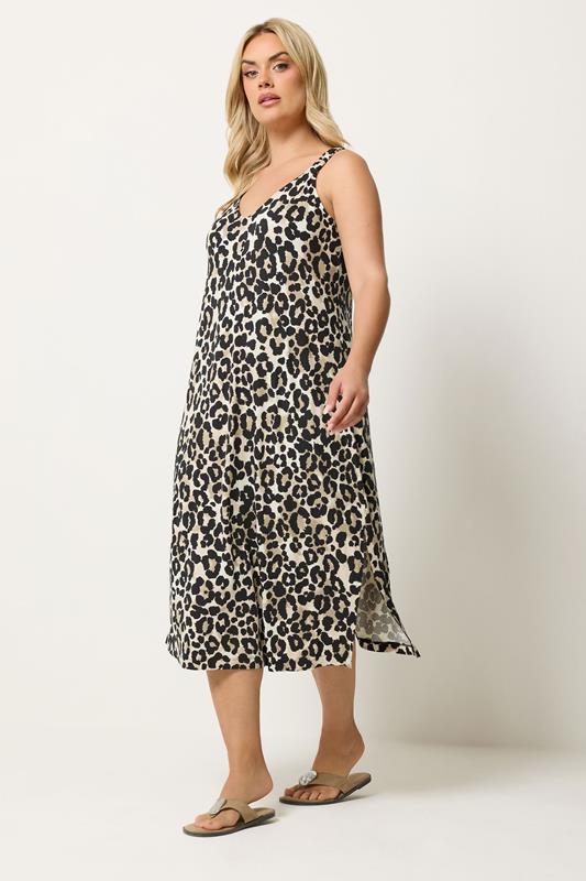 YOURS Curve Natural Brown Leopard Print Swing Dress | Yours Clothing 1
