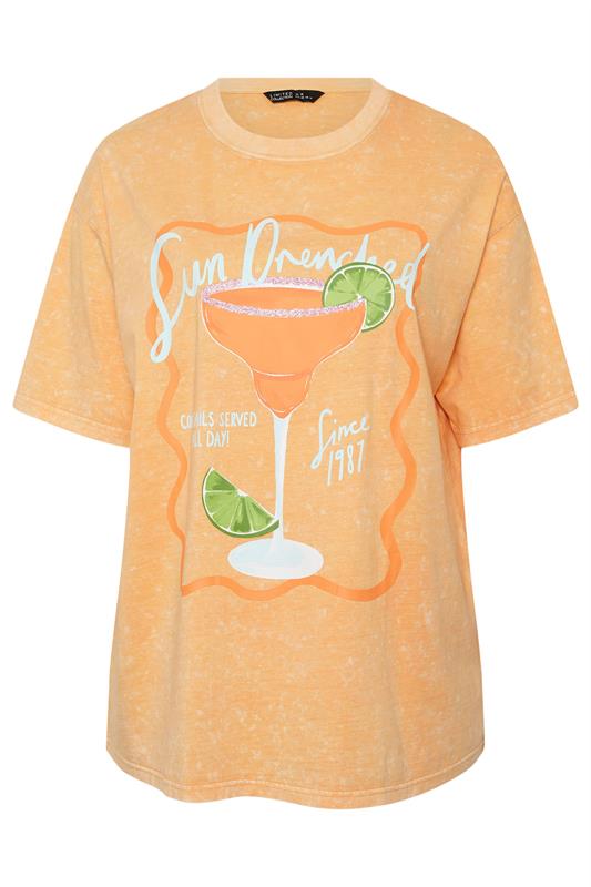LIMITED COLLECTION Plus Size Orange Longline 'Sun Drenched' Acid Wash T-Shirt | Yours Clothing 5