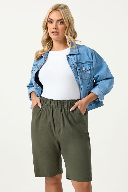 YOURS Curve Khaki Green Cool Cotton Shorts