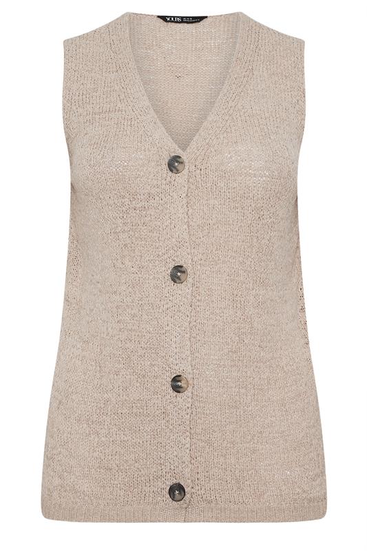 YOURS Plus Size Natural Brown Button Through Knitted Waistcoat | Yours Clothing 6