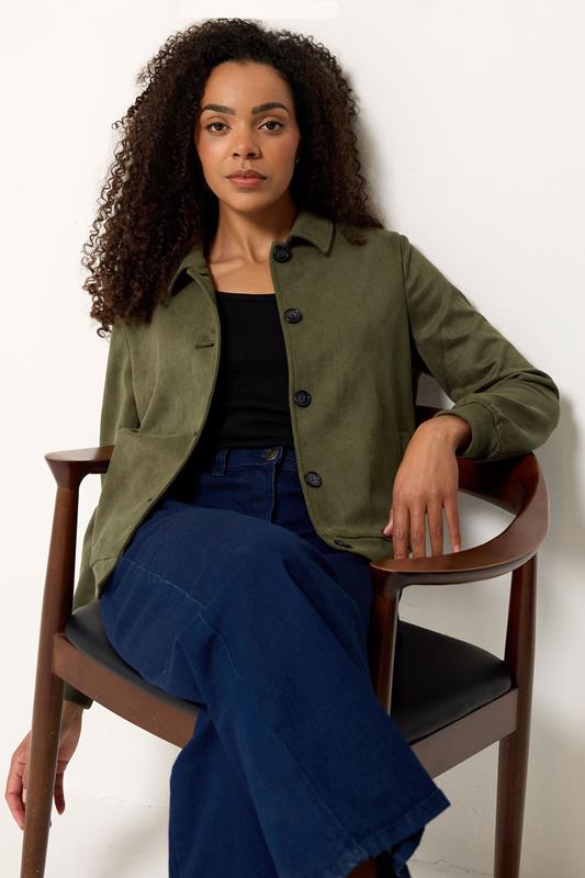  M&Co Khaki Green Button Up Faux Suede Jacket