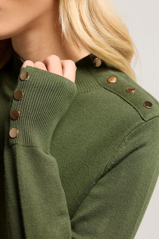 M&Co Petite Fern Green Button Detail Turtle Neck Jumper | M&Co 5