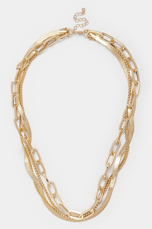 Gold Tone Mixed Chain Twist Necklace | Yours Clothing 1