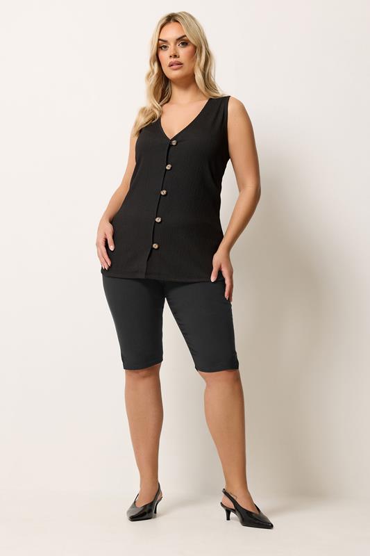 YOURS Plus Size Black Bengaline Capri Shorts | Yours Clothing 2