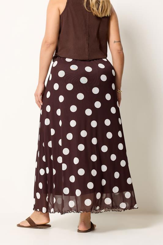 YOURS Plus Size Chocolate Brown Polka Dot Mesh Skirt | Yours Clothing 2
