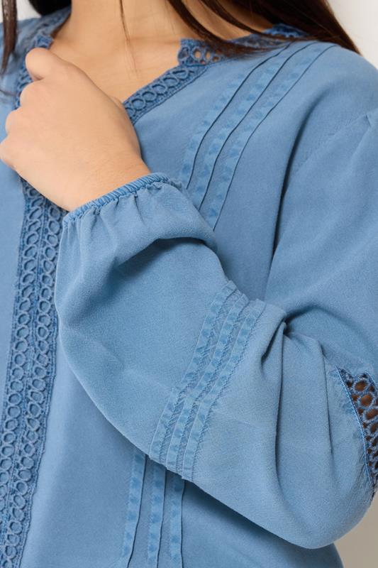 M&Co Petite Blue Lace Trim Pintuck Blouse | M&Co 4