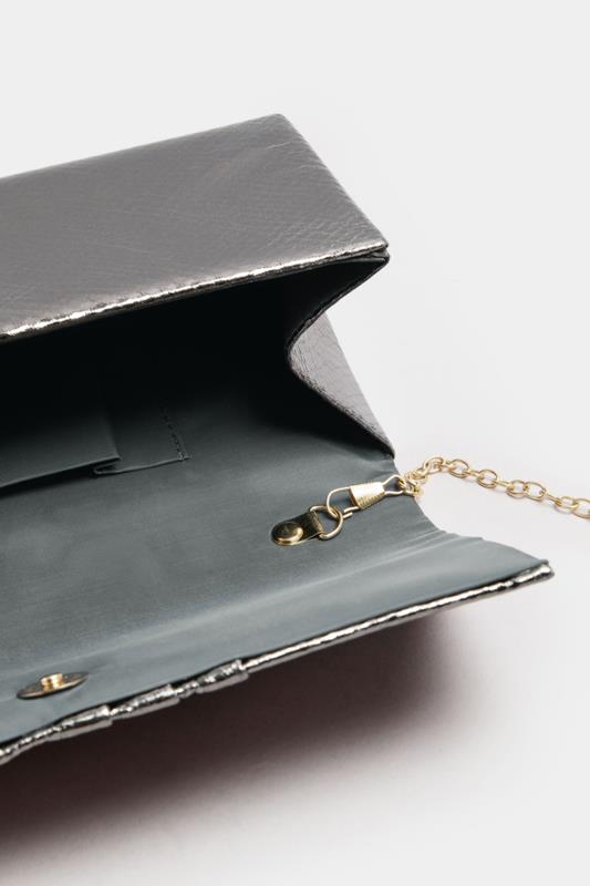 Silver Faux Leather Metallic Clutch Bag | Yours Clothing 5
