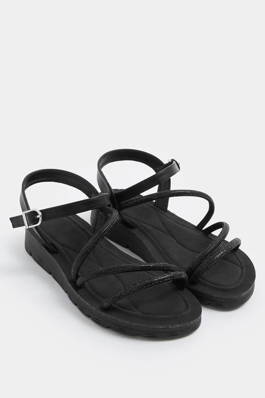 Black Glitter Comfort Sandals In Extra Wide EEE Fit