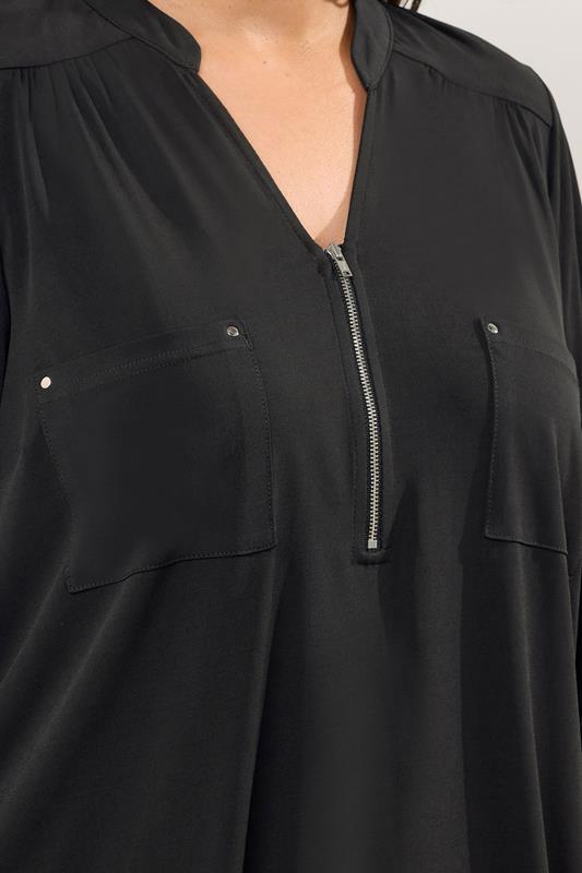 EVANS Plus Size Black Zip Front Jersey Blouse | Evans  4