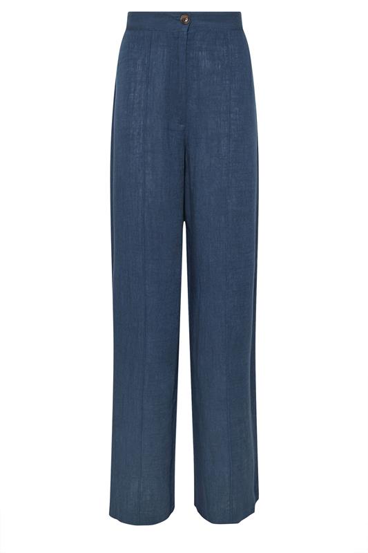 LTS Tall Navy Blue Linen Pleated Wide Leg Trousers | Long Tall Sally 7