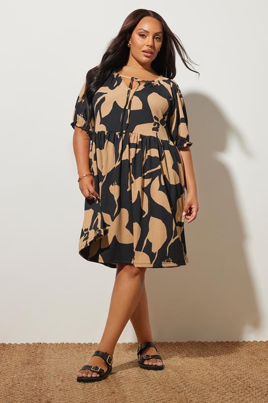 YOURS Plus Size Black Floral Tie Neck Mini Dress | Yours Clothing 1