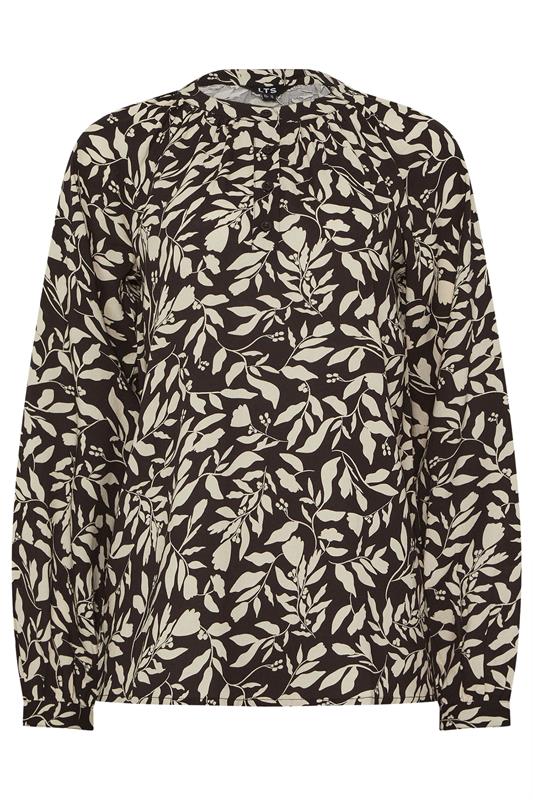 LTS Tall Black Abstract Leaf Placket Button Shirt | Long Tall Sally 5