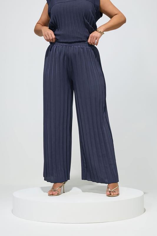 YOURS LONDON Curve Navy Blue Pleated Trousers