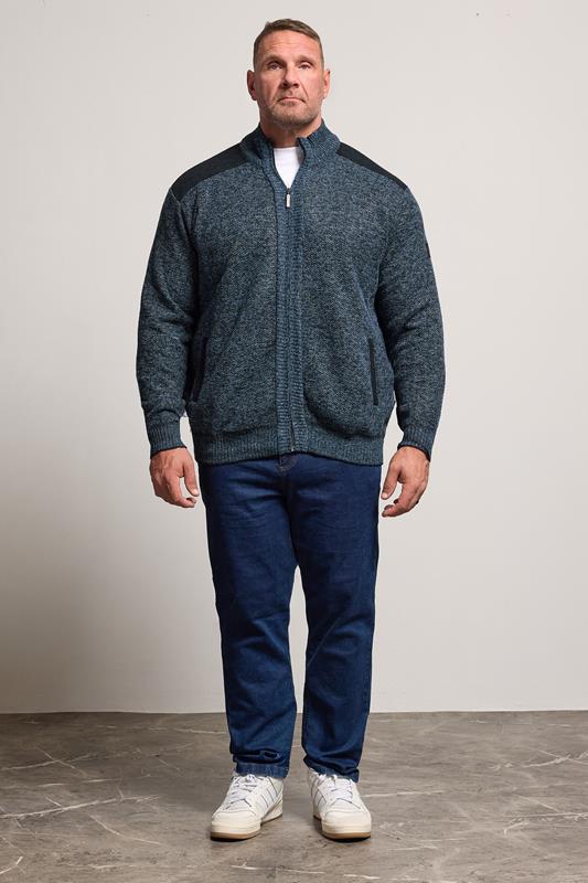 D555 Big & Tall Blue Marl Zip Through Knitted Jumper | BadRhino 2