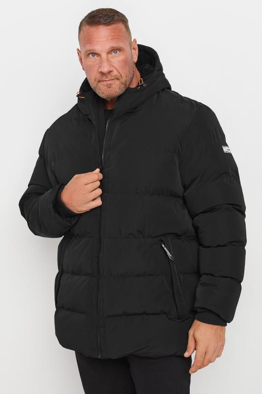 BadRhino Big & Tall Black Hooded Logo Puffer Jacket | BadRhino 1