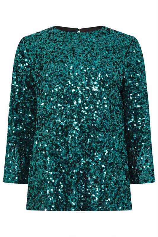 M&Co Green Sequin Flute Sleeve Top | M&Co 6