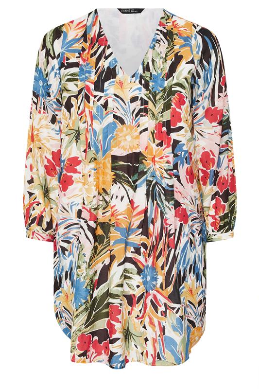 EVANS Plus Size Blue & Yellow Floral Pleated Swing Dress | Evans 6