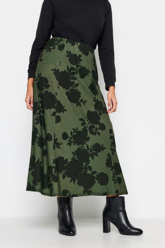 Women's  M&Co Khaki Green Floral Print Maxi Skirt