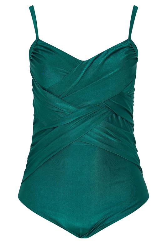 YOURS Plus Size Teal Green Crossover Super Sculpt Swimsuit | Yours Clothing 6