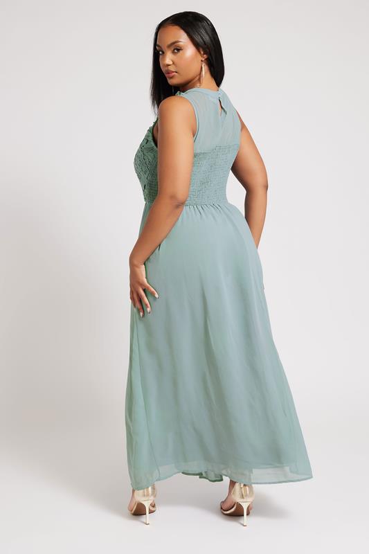 Plus Size YOURS LONDON Curve Ice Blue Lace Front Chiffon Maxi Dress | Yours Clothing  4