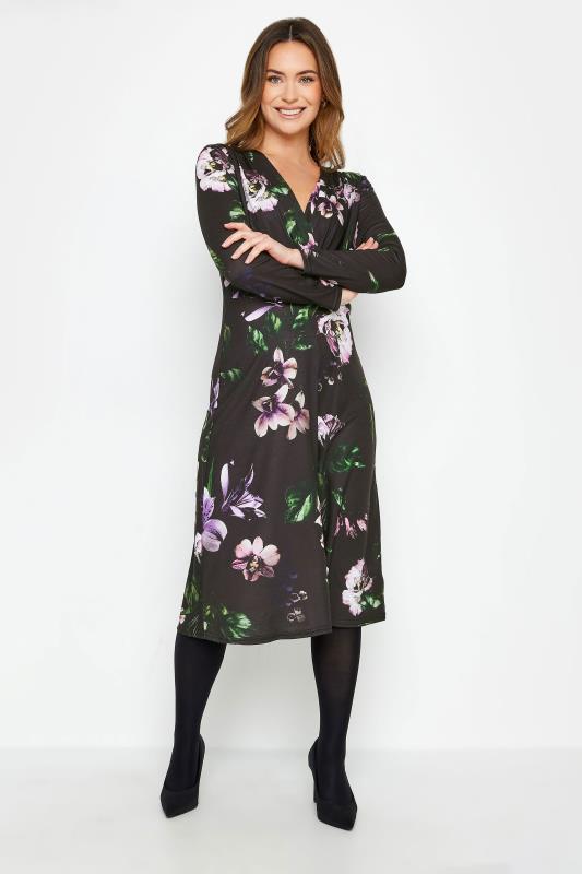 M&Co Petite Black Floral Print Wrap Dress | M&Co 2