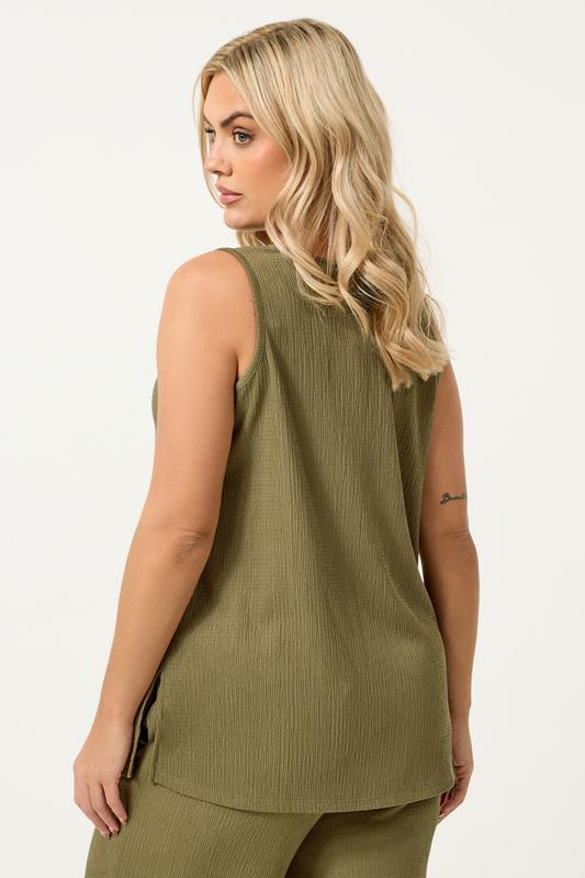 YOURS Plus Size Khaki Green Textured Waistcoat | Yours Clothing 2