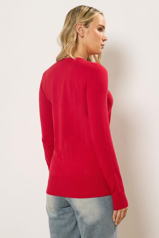 LTS Tall Ruby Red Crew Neck Button Cardigan | Long Tall Sally 2