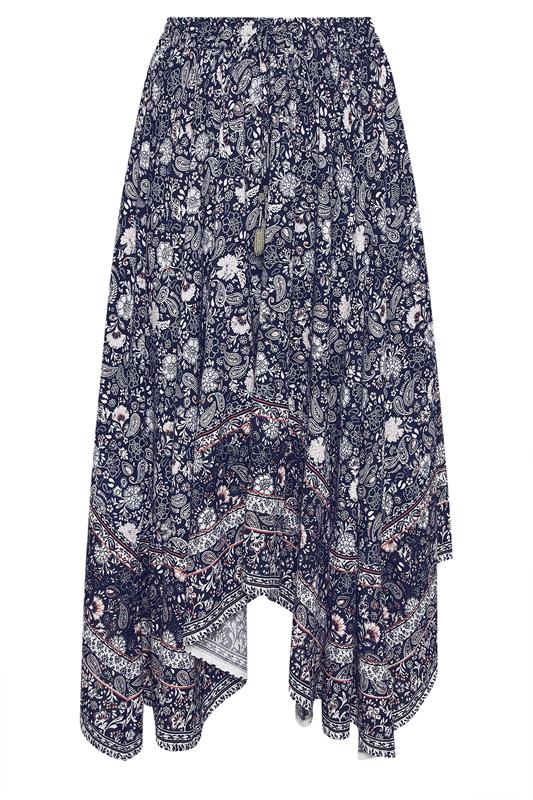 YOURS Plus Size Navy Blue Paisley Hanky Hem Skirt | Yours Clothing 5