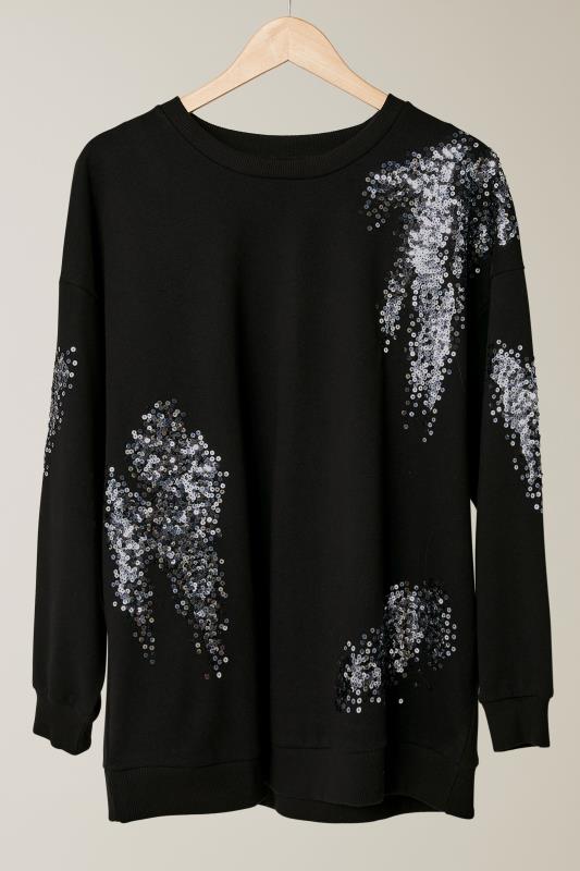 EVANS Plus Size Black & Silver Sequin Embellished Sweatshirt | Evans 5