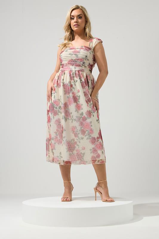  YOURS LONDON Curve White Rose Mesh Skater Dress