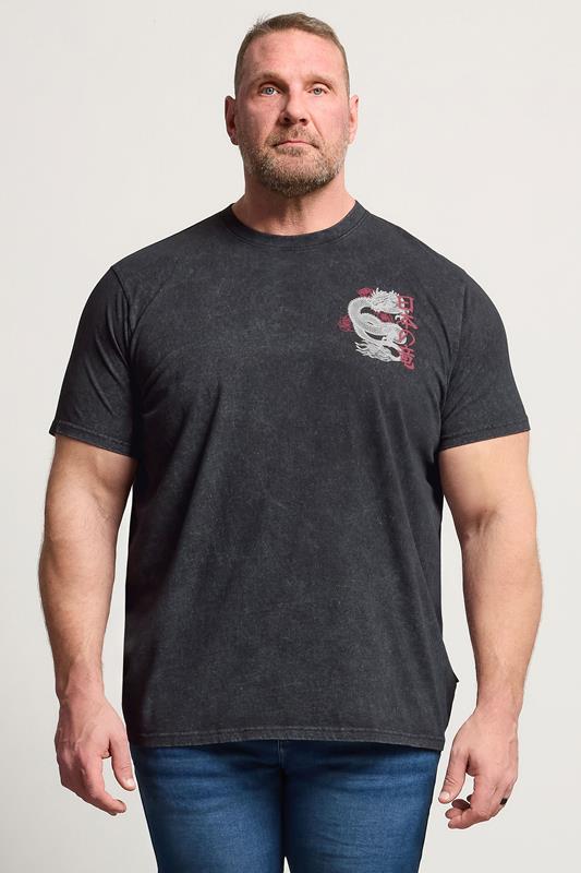 BadRhino Big & Tall Black Dragon Graphic Acid Wash T-Shirt | BadRhino 1