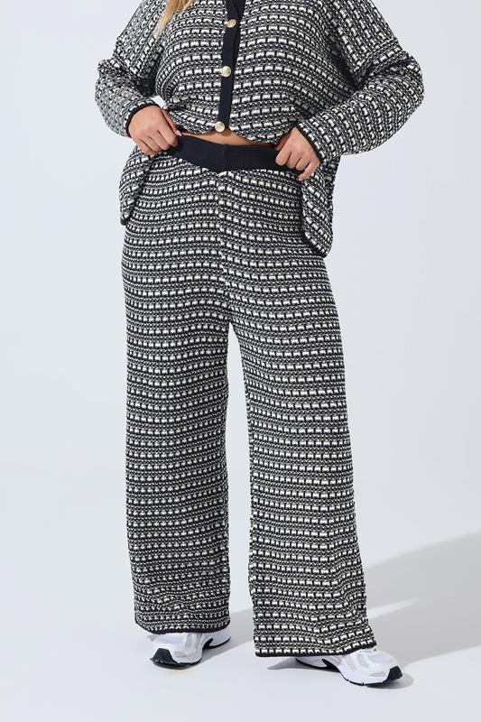 LIMITED COLLECTION Plus Size Navy Blue Boucle Wide Leg Trousers | Yours Clothing 1
